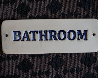 BATHROOM Sign / WC sign / Ceramic Sign / Bathroom sign / Door plaque / Cobalt Blue