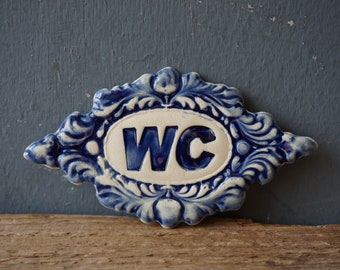 WC sign / Ceramic Sign / Bathroom sign / Door plaque / Ink Blue