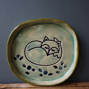 Ceramic Dish Sleeping FOX / Ceramic FOX / Bathroom dish / Jewelry dish / Christening Dish / Ring Dish image 3