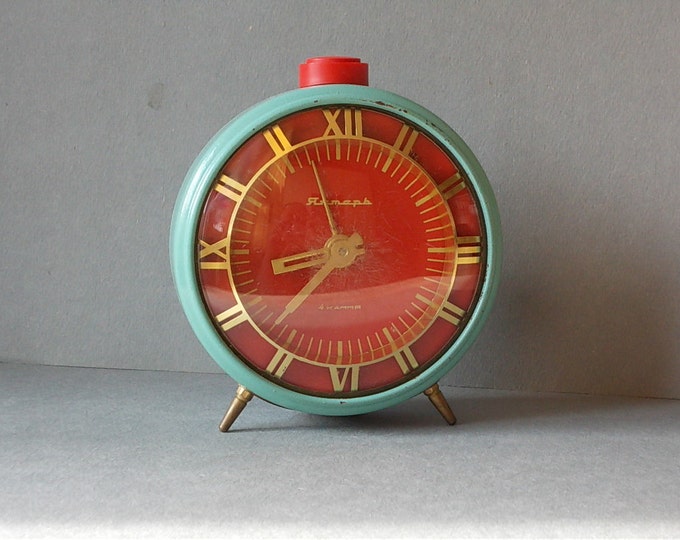 Vintage Bell Alarm Clock JANTARJ / Working / Blue and Red Etsy