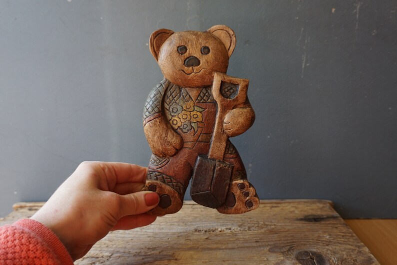 Vintage Wooden Bear Toy / Wooden Wall Decor / Carved Bear / Etsy