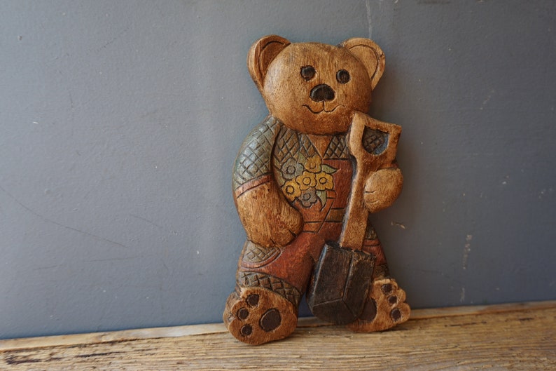 Vintage Wooden Bear Toy / Wooden Wall Decor / Carved Bear / Etsy