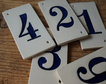 Cobalt Blue Ceramic Door Number Tile: Home Decor Address Sign