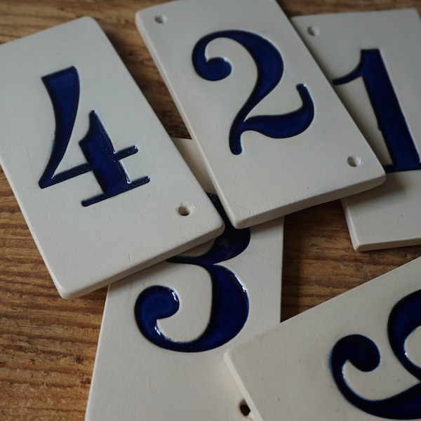 Ceramic Door Numbers / Blue number tile / Address number Tile / Home décor