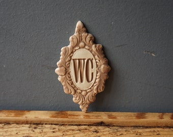 Handmade Ceramic WC Sign: Coffee Glazed Bathroom Door Plaque
