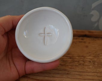 White Ceramic Ring Dish with CROSS