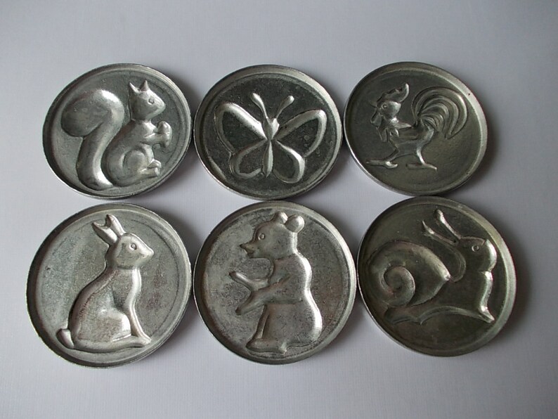 6 Baking ANIMAL Molds Vintage Mold Aluminum Cake Mold Biscuit Mold Made in USSR Sea Shell
