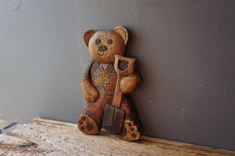 Vintage Wooden Bear Toy / Wooden Wall Decor / Carved Bear / Etsy