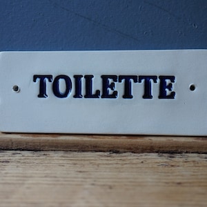 Handmade Ceramic TOILETTE Sign: Cobalt Blue WC Door Plaque