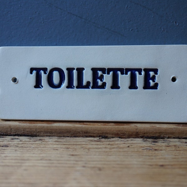 TOILETTE Sign / WC sign / Ceramic Sign / Bathroom sign / Door plaque / Cobalt Blue