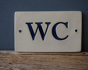 Signe de WC / Signe en céramique / Signe de salle de bain / Plaque de porte / Bleu d'encre