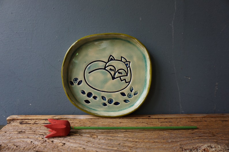 Ceramic Dish Sleeping FOX / Ceramic FOX / Bathroom dish / Jewelry dish / Christening Dish / Ring Dish image 8