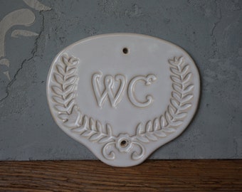 Handmade Ceramic WC Sign: Scandinavian Bathroom Door Plaque