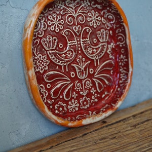 Folk Bird Dish / Swedish Ceramic Dish / Kitchen decor / Ring dish / Bathroom decor image 5