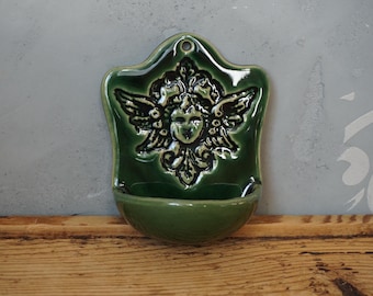 Green Holy Water Font with Angel
