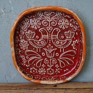 Folk Bird Dish / Swedish Ceramic Dish / Kitchen decor / Ring dish / Bathroom decor image 3