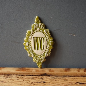 WC sign / Ceramic Sign / Bathroom sign / Door plaque / Green