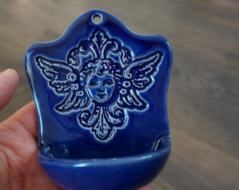 BLUE Holy Water Font with Angel
