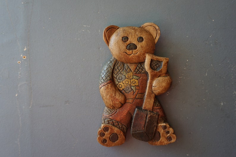 Vintage Wooden Bear Toy / Wooden Wall Decor / Carved Bear / Etsy