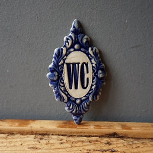 WC sign / Ceramic Sign / Bathroom sign / Door plaque / Cobalt Blue