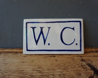 WC sign / Ceramic Sign / Bathroom sign / Door plaque / Ink Blue
