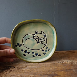 Ceramic Dish Sleeping FOX / Ceramic FOX / Bathroom dish / Jewelry dish / Christening Dish / Ring Dish image 4