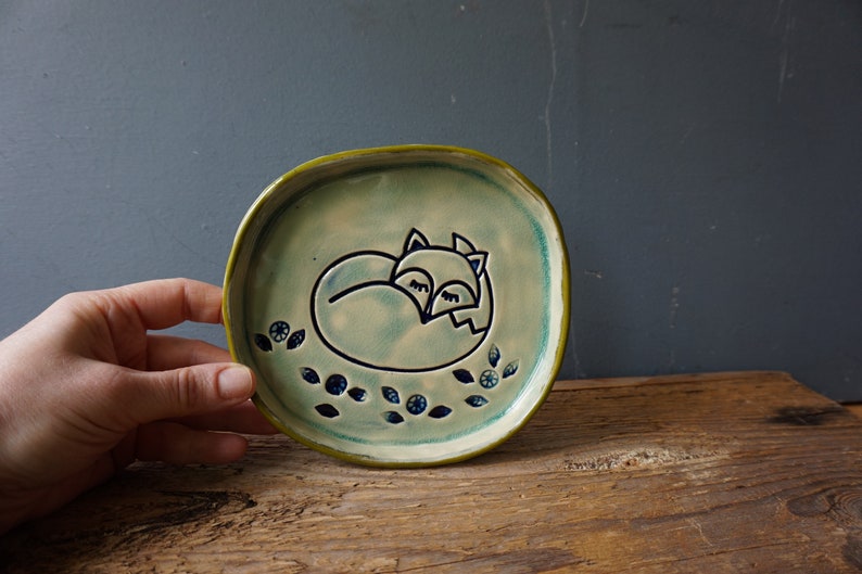 Ceramic Dish Sleeping FOX / Ceramic FOX / Bathroom dish / Jewelry dish / Christening Dish / Ring Dish image 4