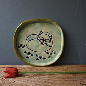 Ceramic Dish Sleeping FOX / Ceramic FOX / Bathroom dish / Jewelry dish / Christening Dish / Ring Dish image 2