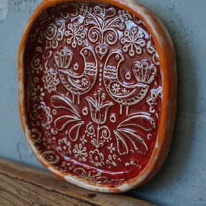 Folk Bird Dish / Swedish Ceramic Dish / Kitchen decor / Ring dish / Bathroom decor image 4