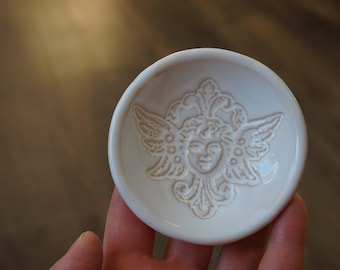 White Ceramic Ring Dish with Angel