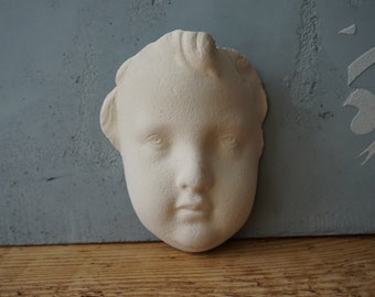 French ceramic Child Face / Boy Sculpture Wall decor / Vintage White ceramic