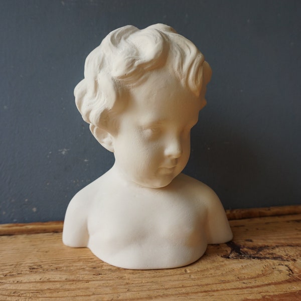 French Child Bust / Boy Sculpture / French Decor / White Bust / Antique ceramic