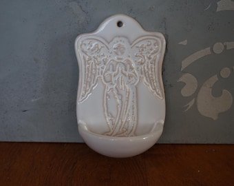 WHITE Holy Water Font with Guardian Angel
