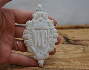 Vintage Style Ceramic WC Sign: White Glazed Door Plaque