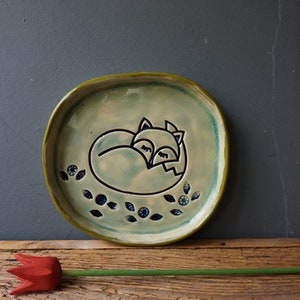 Ceramic Dish Sleeping FOX / Ceramic FOX / Bathroom dish / Jewelry dish / Christening Dish / Ring Dish image 1