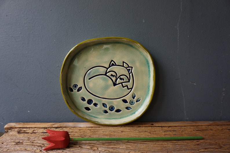 Ceramic Dish Sleeping FOX / Ceramic FOX / Bathroom dish / Jewelry dish / Christening Dish / Ring Dish image 1