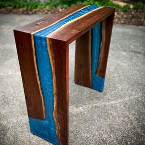 Custom Black Walnut Console Table | Live Edge Epoxy River Entry Table | Waterfall Entryway Table | Handmade Wood Furniture | Any Size