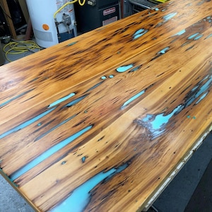 Glow in the Dark Epoxy Resin Pecky Cypress Table Handcrafted Luminous River Table for Unique Home Decor and Ambient Lighting image 4