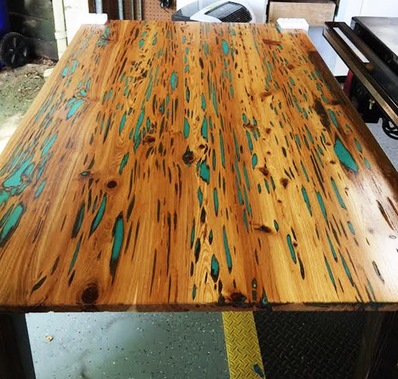 Glow in the Dark Epoxy Resin Pecky Cypress Table Handcrafted