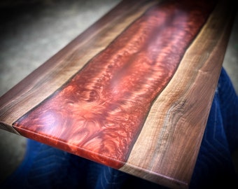 Custom Walnut Epoxy Resin River Bench