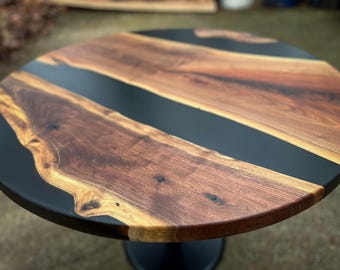 Ready to Ship | 36" Black Walnut Epoxy River Dining Table | Round Wood Dining Table | Live Edge Walnut Table | Handmade | Ships This Week