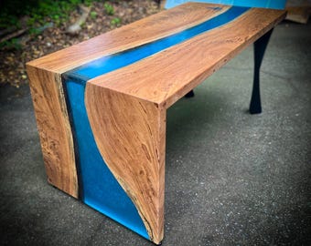 Custom Live Edge Wood Desk | Waterfall Epoxy River Office Furniture