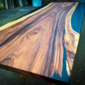 Custom Monkeypod River Table – Live Edge Solid Wood Dining Table with Epoxy Resin