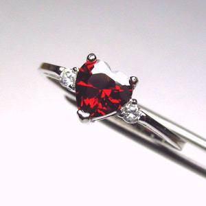CLEARANCE Garnet Red CZ Heart in an Accented Sterling Silver Ring image 1