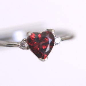 CLEARANCE Genuine Natural Red Garnet Heart in an Accented Sterling Silver Ring image 1