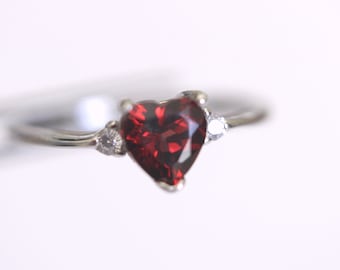 CLEARANCE  Genuine Natural Red Garnet Heart in an Accented Sterling Silver Ring