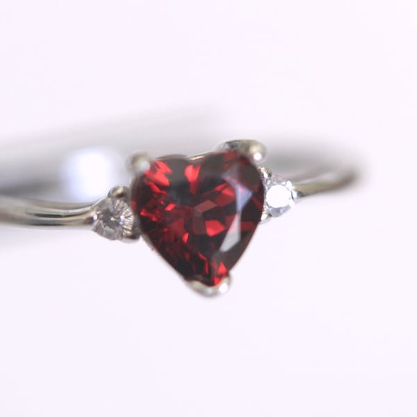 CLEARANCE  Genuine Natural Red Garnet Heart in an Accented Sterling Silver Ring