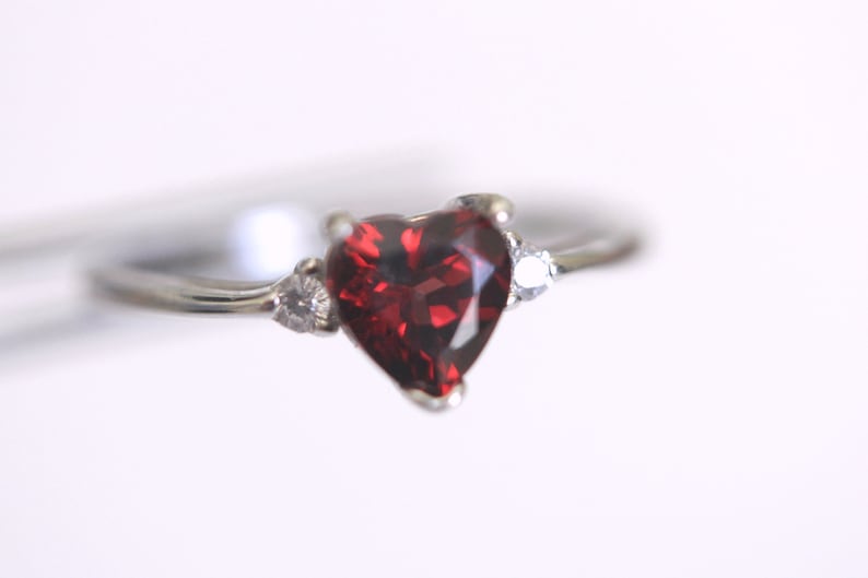 CLEARANCE Genuine Natural Red Garnet Heart in an Accented Sterling Silver Ring image 1