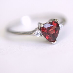 CLEARANCE Genuine Natural Red Garnet Heart in an Accented Sterling Silver Ring image 2