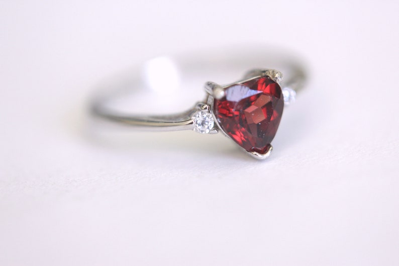 CLEARANCE Genuine Natural Red Garnet Heart in an Accented Sterling Silver Ring image 2
